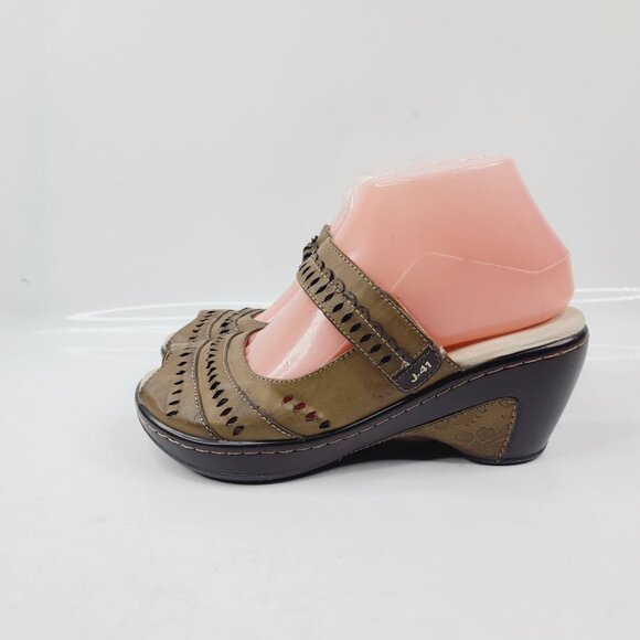 Jambu Women's Olive Green Touring Leather Wedge Slide Sandal Size US 7M - Picture 2 of 9